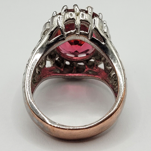 Pink Faceted Glass Simulated Gemstone Large Stone Silver Tone Ornate Ring Size 9 - Picture 15 of 20