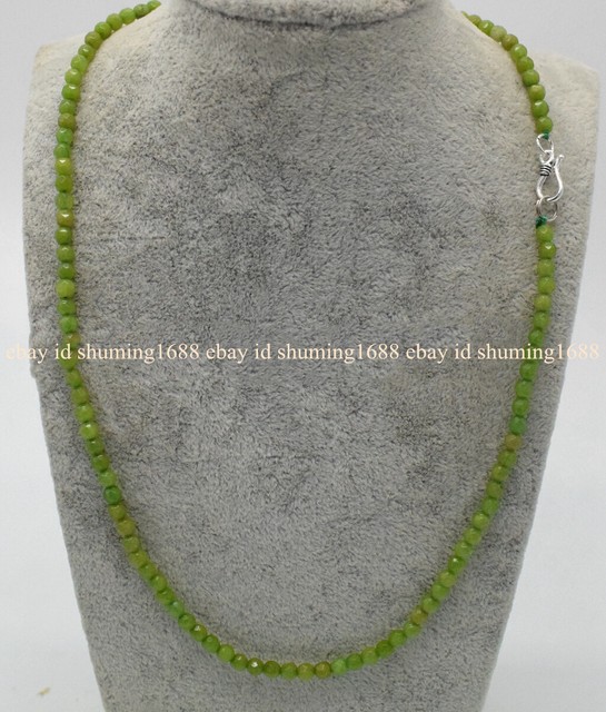Facettiert 4mm Grün Peridot Rund Edelstein Perlen Halskette 18" Silber Verschlus Facettiert 4mm Grün Peridot Rund Edelstein Perlen Halskette 18" Silber Verschlus