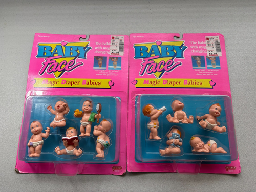 2 1991 Galoob Baby Face Magic Diaper Babies Color Changing Diapers VTG NIB