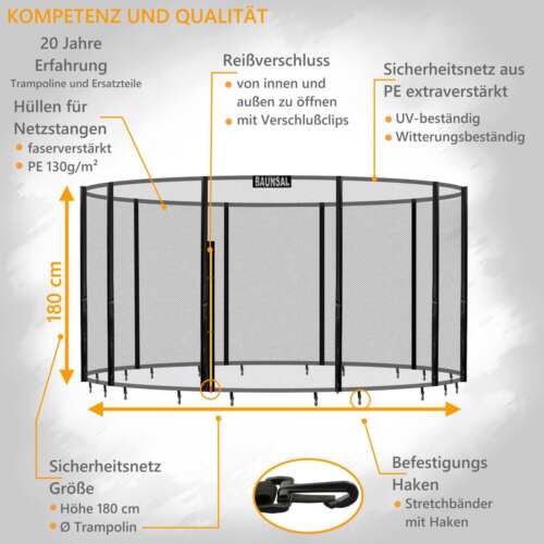 Sicherheitsnetz Fangnetz Netz für 10 Netzstangen des Trampolin 487 bis 490 cm - Bild 3 von 7