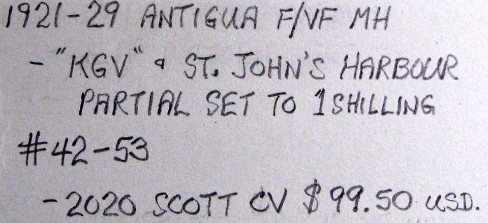 1921-29 ANTIGUA #42-53: F/VF MH "KGV" St. John's Harbour partial set to 1 Sh. - Image 2 of 2