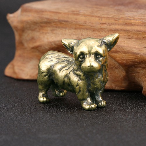 1PC Brass Mini Antique Corgi Statue Dog Puppy Ornaments Figurine Home Decor - Picture 4 of 7