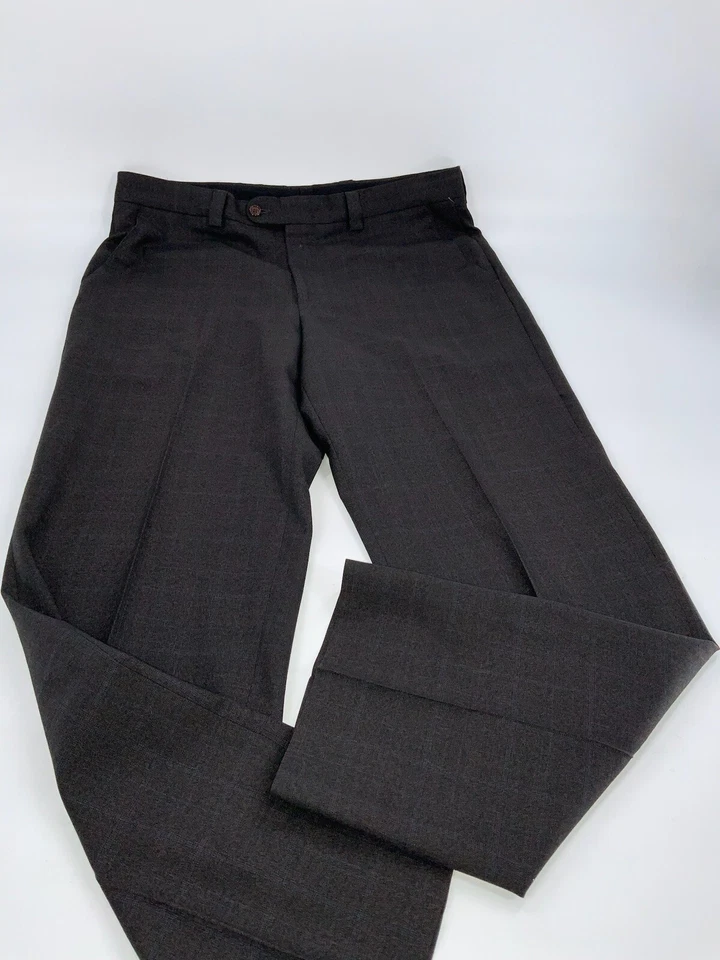 Linea Naturale Pants 37x31 (34 tag) Brown Plaid Comero Super 100 Flat YGI F2-249 - Image 2 of 4