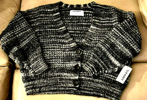 Old Navy Cropped Cardigan Sweater Girls size XS (5) Buttons Gray/Light Gray Soft