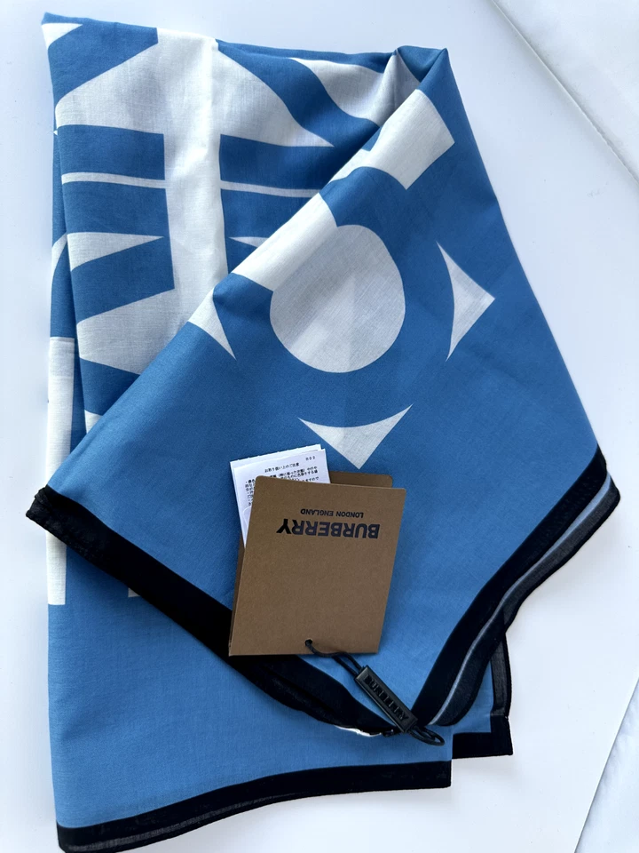 New Burberry Women's Scarf Passport Cotton Square Blue Topz - Image 2 of 4