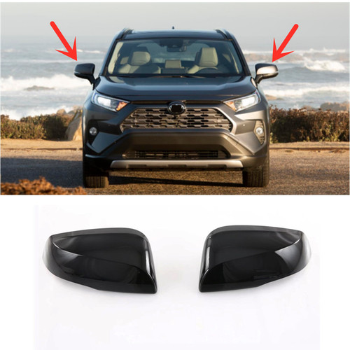Bright Black Rearview Mirror Cover Trim 2pc For Toyota RAV4 2019-2023
