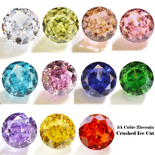 Round Crushed Ice Cut Cubic Zirconia Loose Gemstone AAAAA Handmade Cut CZ Stone - Picture 1 of 22