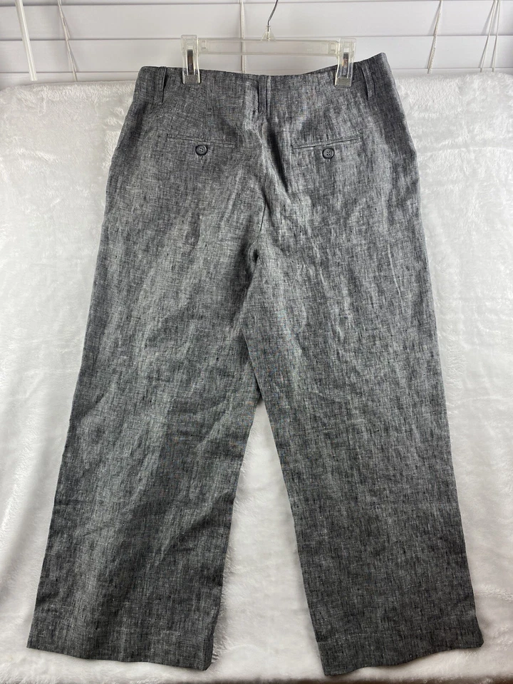 Max Studio Pantalón Lino Pierna Ancha Gris Talla 6 Foto 3 de 4