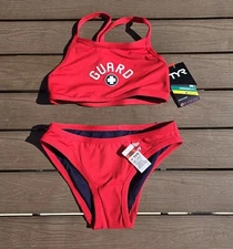 TYR LIFE GUARD Red BLUE +Reversible  Workout Bikini Top (L) & Bikini (M)  NEW