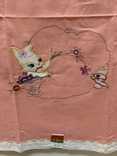 Vintage Decorative Crib Baby Child Top Sheet Hand Embroidered Kitschy 35x54 NEW