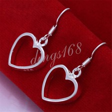 Classic Solid 925 Sterling Silver 13mm/0.5" Smooth Heart Dangle Earrings B1128