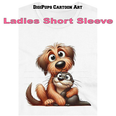 DigiPups Otterhound Dog Breed Love Hugging Cute Otter Hug Cartoon Ladies T Shirt