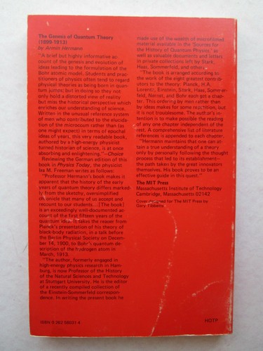 THE GENESIS OF QUANTUM THEORY (1899-1913) by Armin Hermann 1971 pb MIT Press - Imagen 2 de 6