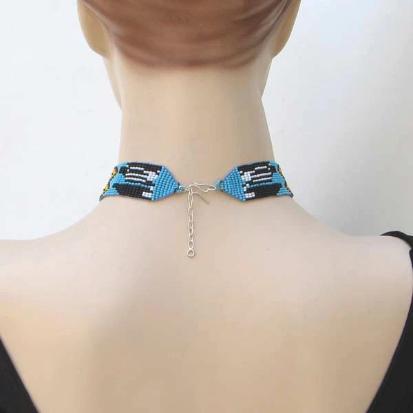 COLLAR GARGANTILLA ESTILO NATIVO DECLARACIÓN ÉTNICA HECHO A MANO AZUL NEGRO CUENTAS N18/1 Foto 4 de 4