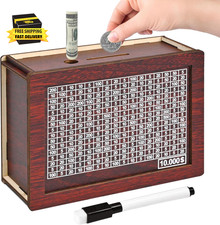 10000 Savings Challenge Box, Wooden Money Saving Piggy Bank for Adults Kids, Reu