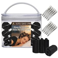 46 PCS Multi-Size Foam Hair Rollers Set - Satin 46 Count Pack of 1 Black