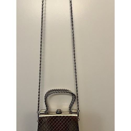 Sasha Womens Push Lock Chain Strap Top Handle Handbag Shoulder Bag Silver Metal - Picture 3 of 6