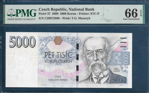 Czech Republic 5000 Korun, 2009, P 27, PMG 66 EPQ Gem UNC