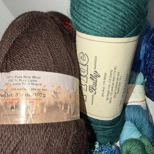 Large Mixed Wool Yarn Lot Mixed W/ 100% Wool - 75% - 50% Colorful Over 2 Pounds image 8