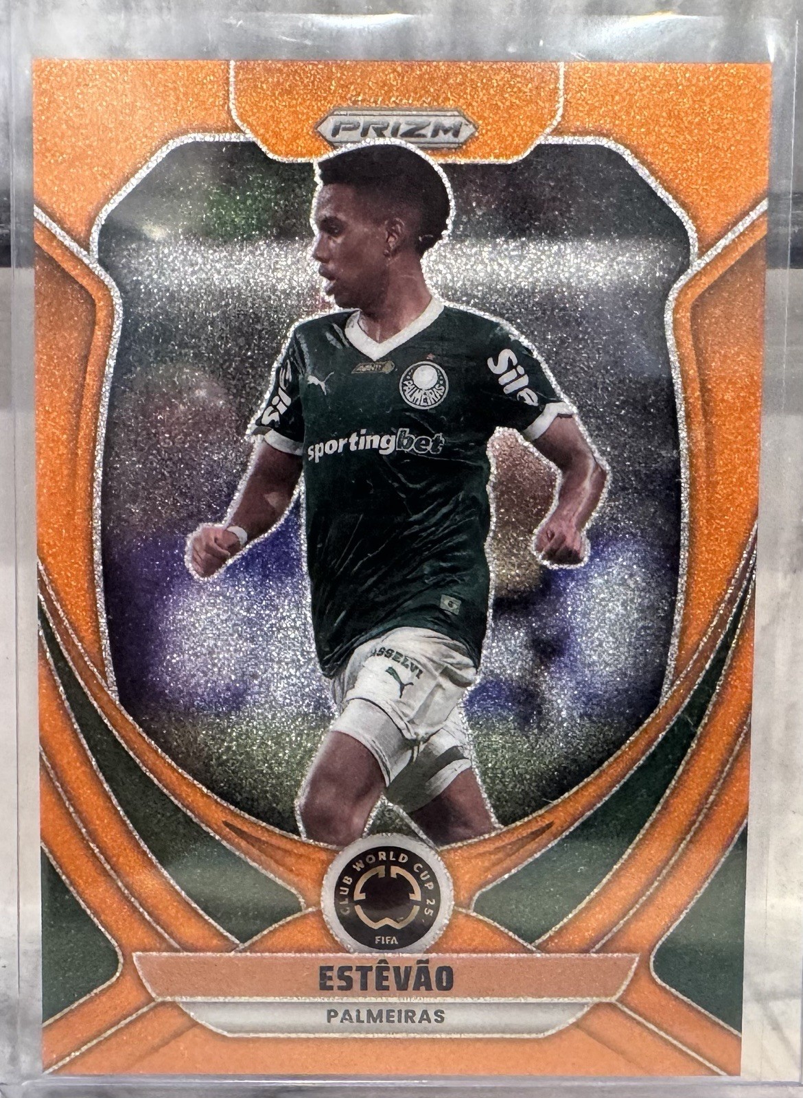 2025 Panini Prizm Club World Cup Estevao /99 Orange Sparkle 44/99