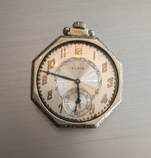 Elgin Pocket Watch Solid 14K White Gold Art Deco 17 Jewels Gr 345 Runs 59.3g