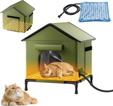 Heated Cat House for Outdoor Cats Insulated Weatherproof Shelter with Timer Temp