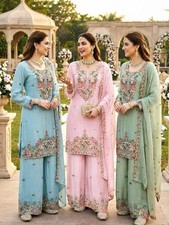 Women Embroidered Sharara Suit Set Mal Chanderi Party Wear Salwar Kameez Dupatta