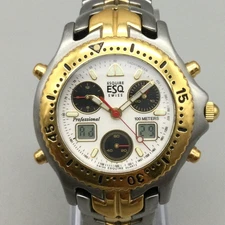ESQ Esquire Watch Mens 41mm Two Tone Chronograph 100M 9500 SLX New Battery 7.5"