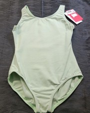 Capezio Basic Tank Leotard LT Green High Neckline Front/Back Ballet Leg SZ. LC