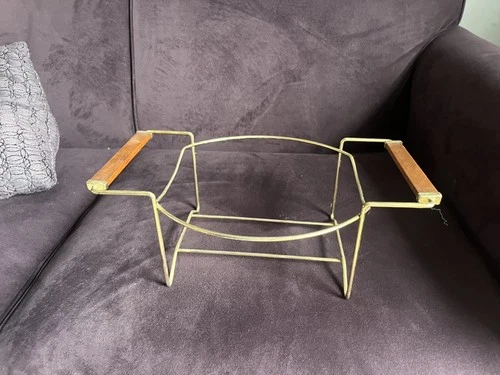 Vintage Pyrex 404 Promo Holder Bowl Cradle Carrier Stand Gold Frame Wood Handles