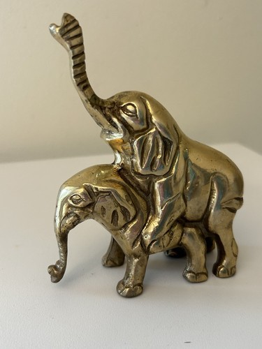 Vintage massive Messing Paarung Elefant Paare Figur glänzend Wohndeko 4 3/4" - Bild 2 von 22