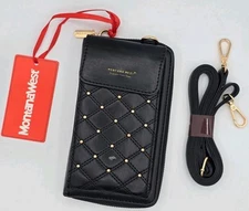 Montana West Black Studded Crossbody Cell Phone Bag RFID Blocking