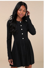 Lulus Beyond Sweet Black Pearl Pleated Mini Sweater Dress Size S