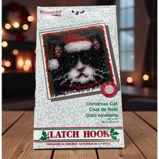 NEW VTG WonderArt Christmas Cat Latch Hook Kit W/Hook Tool 4695 Christmas Decor