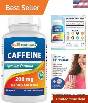 Pure Caffeine Tablets 200mg, 120 Count - Made in USA, No Artificial Additives