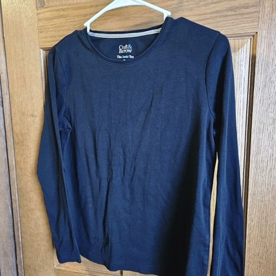 Croft & Barrow Classic Tee Black Long Sleeve Women's Petite Small 100% Cotton