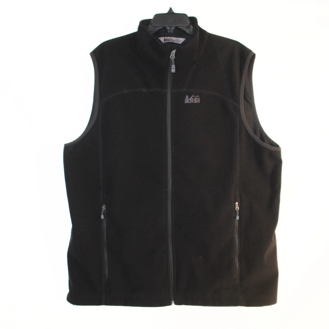 REI mens fleece vest size XXL black full zip front sleeveless mock neck outdoor
