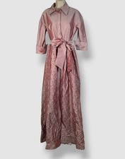 Rickie Freeman For Teri Jon Women Pink Embroidered Shirt Dress Gown Size 6