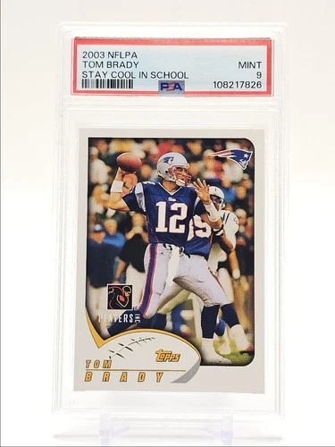 TOM BRADY 2003 TOPPS NFLPA STAY COOL IN SCHOOL FOOTBALL H PSA 9 Q0004