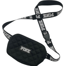 PINK Victoria  s Secret Crossbody Bag Black Quilted Logo Strap Small Zip Purse