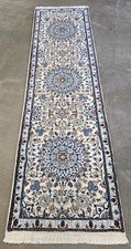 26x96 Ivory & Blue Nain Wool Hand Knotted Run...