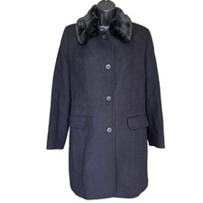 Vtg Larry Levine Wool Pea Coat Sz 6 Black Fau...