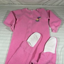 VTG Paddington Bear Footie Pajamas Sz 5/6 Pink Fleece PJs Kids Sleepwear M1