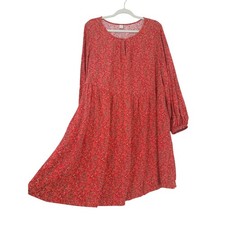 Old Navy Dress Women LG Fire Red Floral Long Sleeve Boho Western Country Cottage