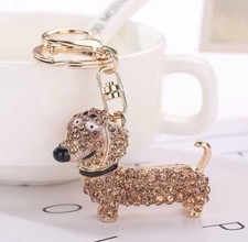 Brown Dachshund Rhinestone Dog Keychain  Charm Clasp  NEW 