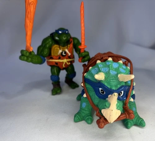 1992 TMNT Cave Turtle Leo and his Dingy Dino Dinosaur COMPLETE Vintage Playmates