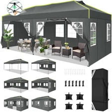 10x20ft Pop Up Canopy with 6 Sidewalls Waterproof UPF 50+ Outdoor Gazebo Tent