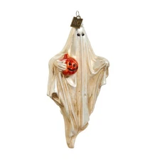 5.5 " Raz Eric Cortina Ghost Pumpkin Glass Ornament Retro Vntg Halloween Decor