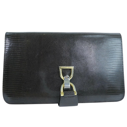 Gucci Bag Handbag Second Lizard Dark Brown Belt Metal Unisex Used