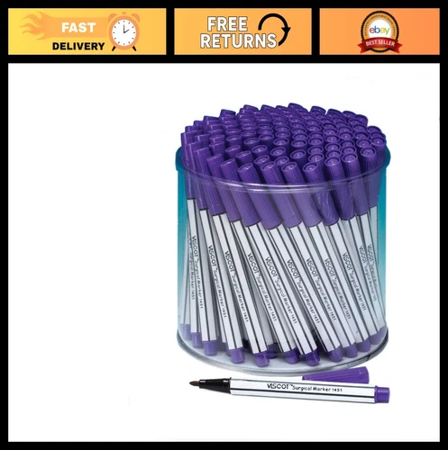 100 Mini Fine Tip Piercing & Tattoo Skin Markers - Purple Ink, Portable Case - product listing photo